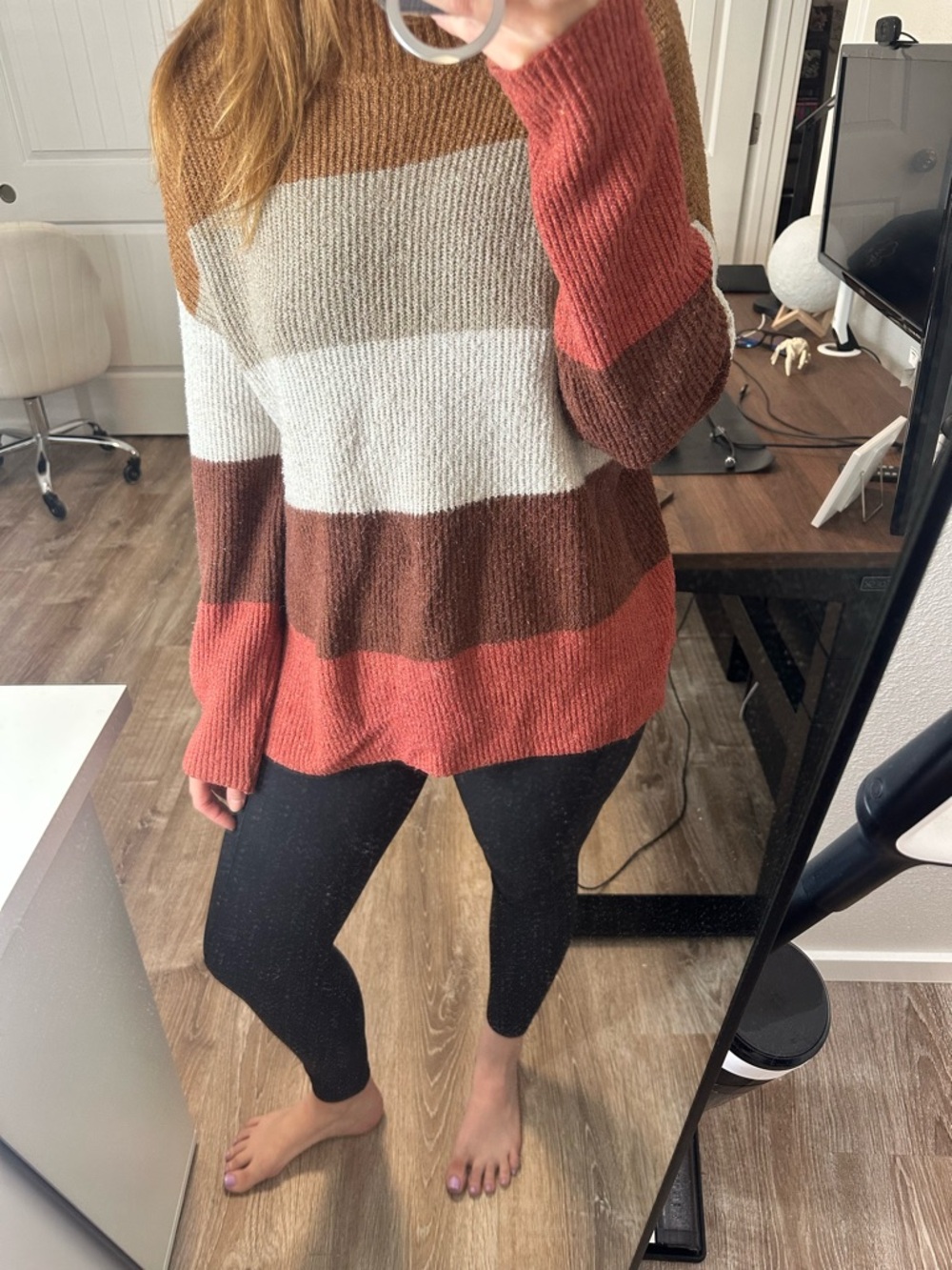 Olive & Oak Striped Crewneck Sweater in Rust, Brown & Cream
